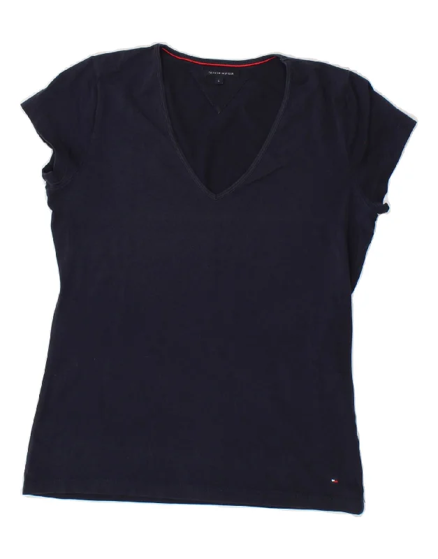 TOMMY HILFIGER Womens T-Shirt Top UK 14 Large Navy Blue Cotton