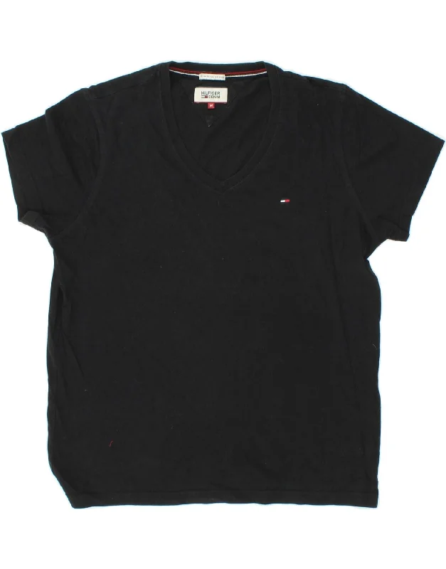 TOMMY HILFIGER Womens T-Shirt Top UK 14 Medium Black Cotton