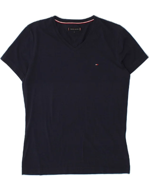 TOMMY HILFIGER Womens T-Shirt Top UK 16 Large Navy Blue Cotton