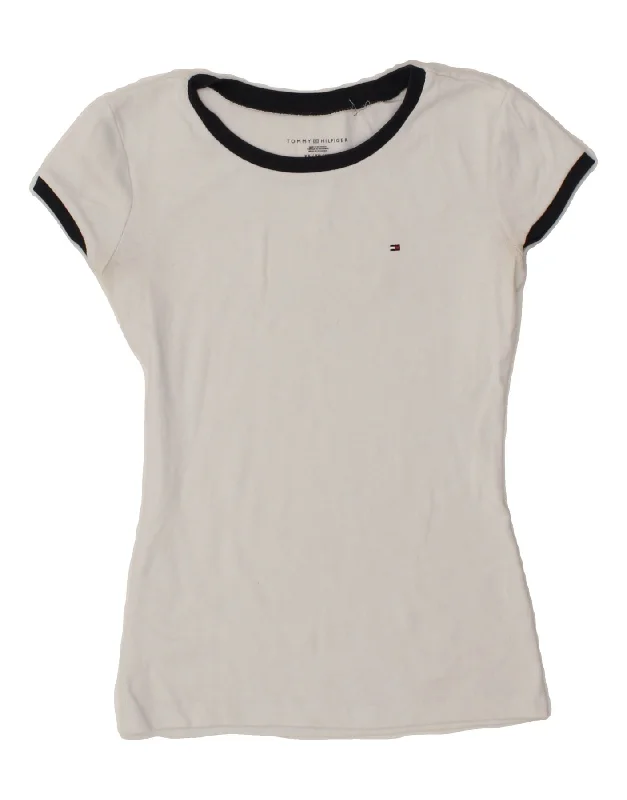 TOMMY HILFIGER Womens T-Shirt Top UK 6 XS White Cotton