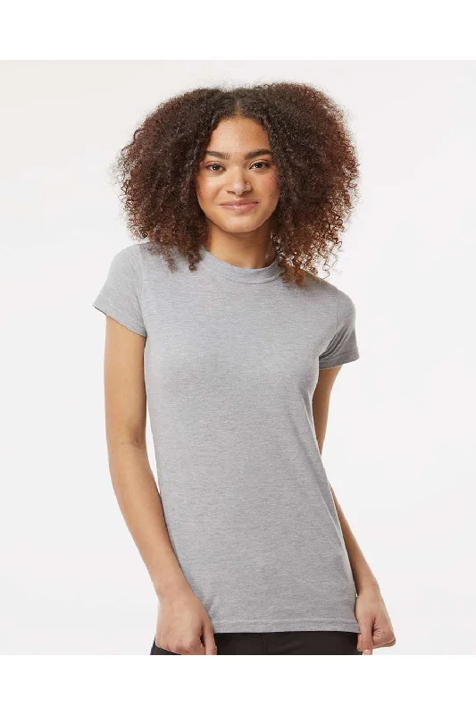 Tultex Womens Fine Jersey Slim Fit Short Sleeve Crewneck T-Shirt - Heather Grey - NEW