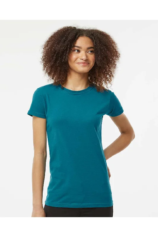 Tultex Womens Fine Jersey Slim Fit Short Sleeve Crewneck T-Shirt - Teal Blue - NEW