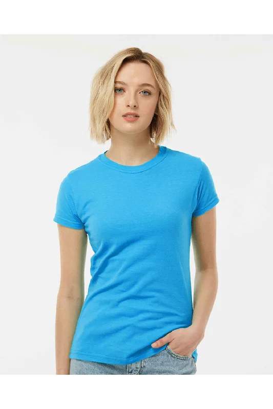 Tultex Womens Fine Jersey Slim Fit Short Sleeve Crewneck T-Shirt - Turquoise Blue - NEW