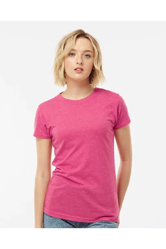 Tultex Womens Poly-Rich Short Sleeve Crewneck T-Shirt - Heather Fuchsia Pink - NEW