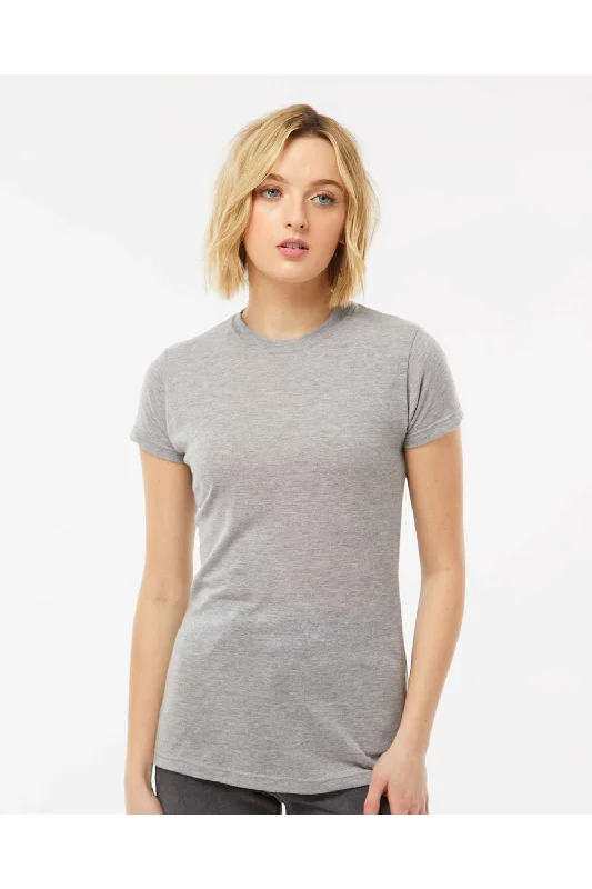 Tultex Womens Poly-Rich Short Sleeve Crewneck T-Shirt - Heather Grey - NEW