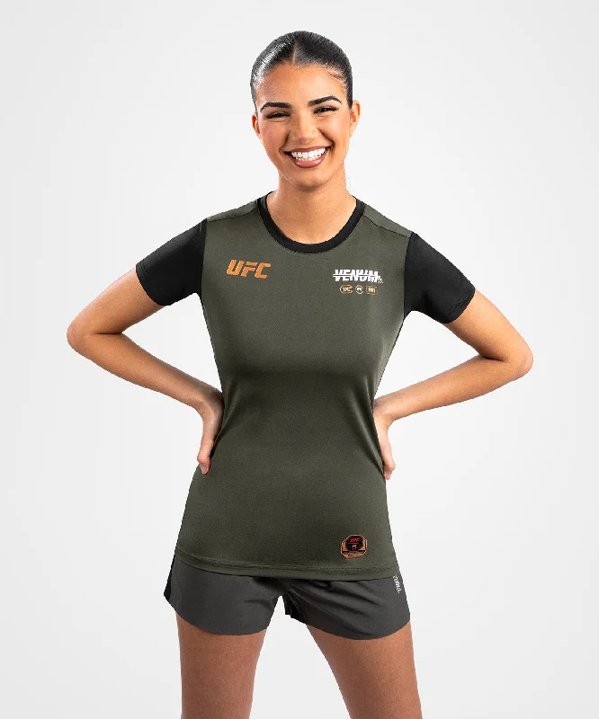 UFC Adrenaline by Venum Fight Week  Women’s Dry-Tech T-shirt - Khaki/Bronze Nylon Fabric Polyester Fabric Spandex Fabric