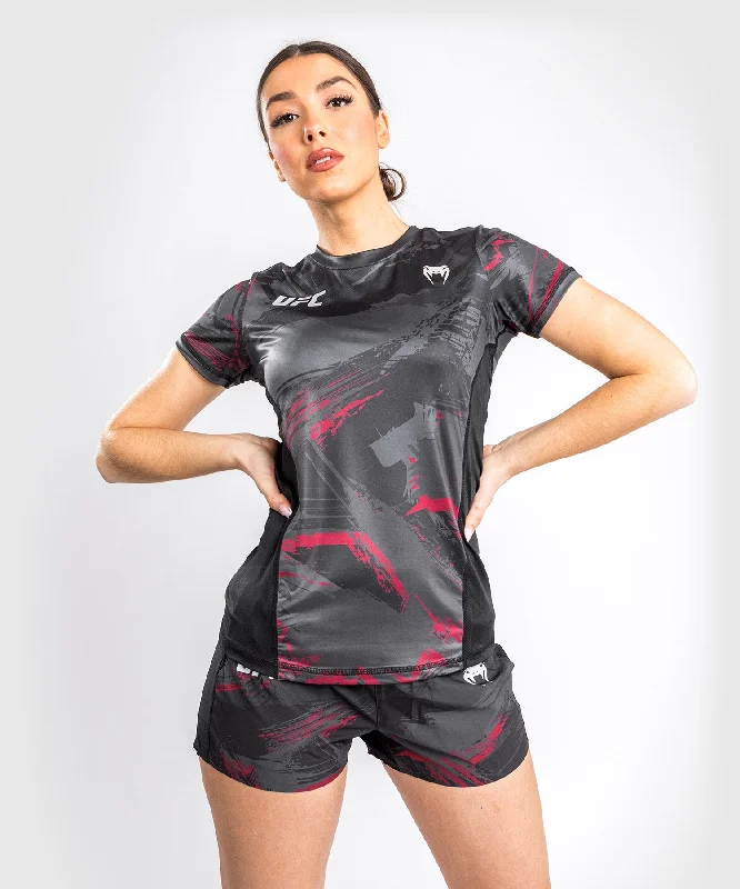 UFC Venum Authentic Fight Week 2.0 Dry Tech T-Shirt - For Women - Black/Red Satin Blend Silk Blend Wool Blend