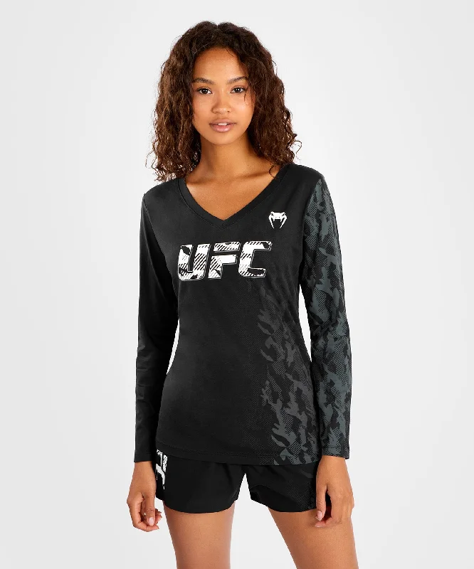 UFC Venum Authentic Fight Week Women's Long Sleeve T-shirt - Black Zippered Front Buttoned Front Snap Front