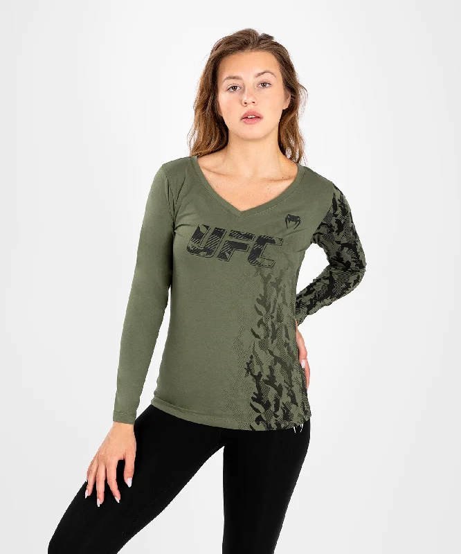UFC Venum Authentic Fight Week Women's Long Sleeve T-shirt - Khaki Zippered Front Buttoned Front Snap Front