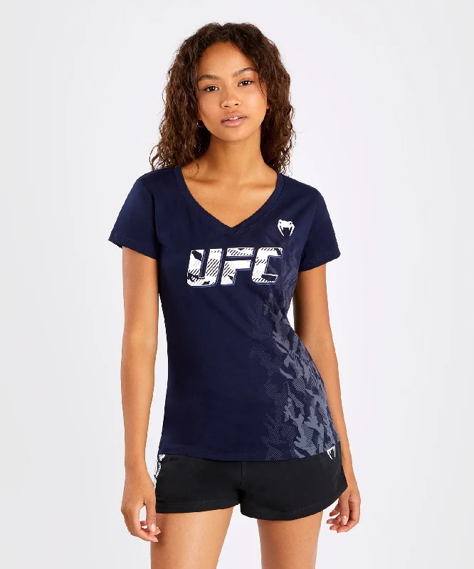 UFC Venum Authentic Fight Week Women's Short Sleeve T-shirt - Navy Blue Hooded Caped Shawl Collar