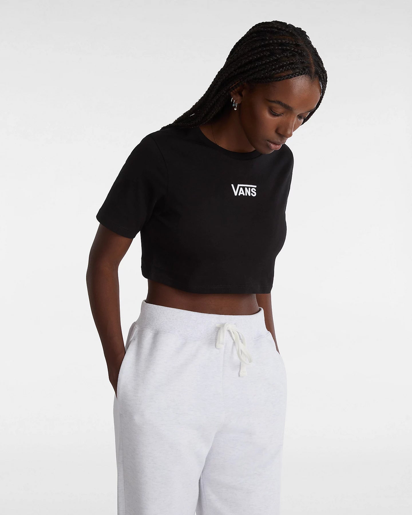 Flying V Crop T-Shirt in Black Graphic T-Shirt Round Neck Polyester