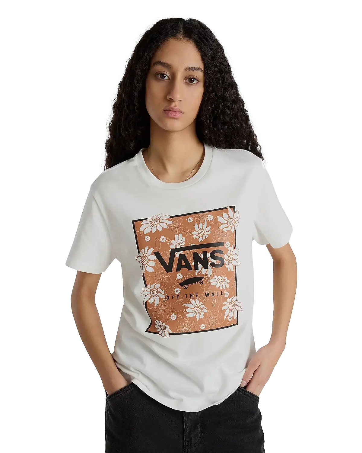 Tropic Fill Floral T-Shirt in Marshmallow Notch Collar Peter Pan Collar Cowl Neck