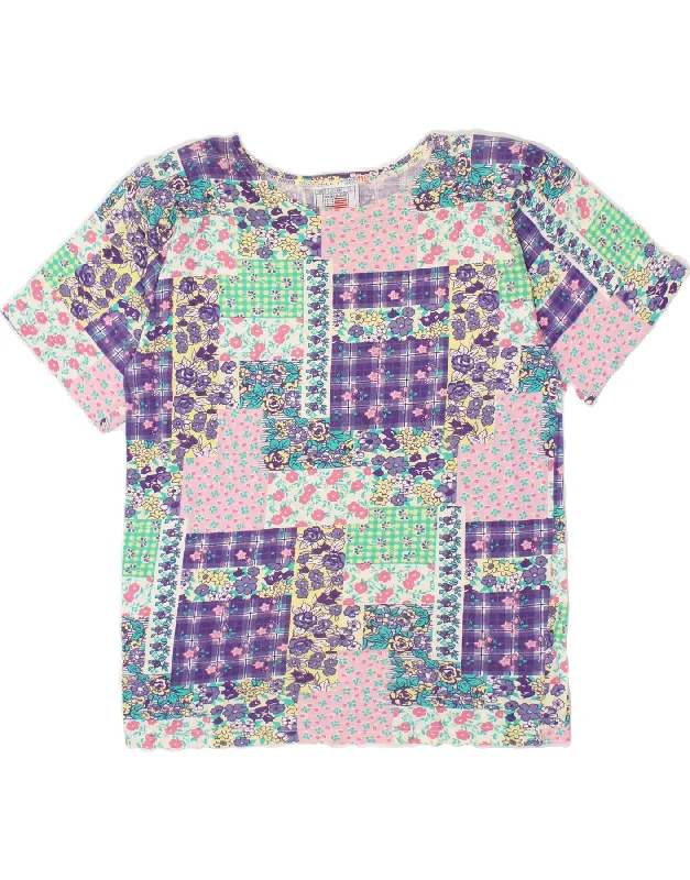 VINTAGE Womens T-Shirt Top UK 10 Small Multicoloured Patchwork Cotton