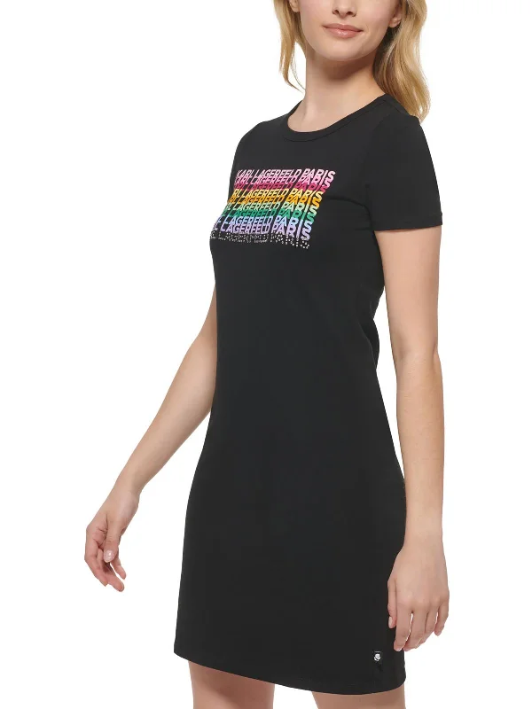 Womens Logo Knee-Length T-Shirt Dress Elasticated Padded Insulated