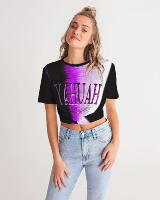 Yahuah-Master of Hosts 01-02 Designer Twist Front Cropped T-shirt Wool Fabric Cashmere Fabric Tweed Fabric