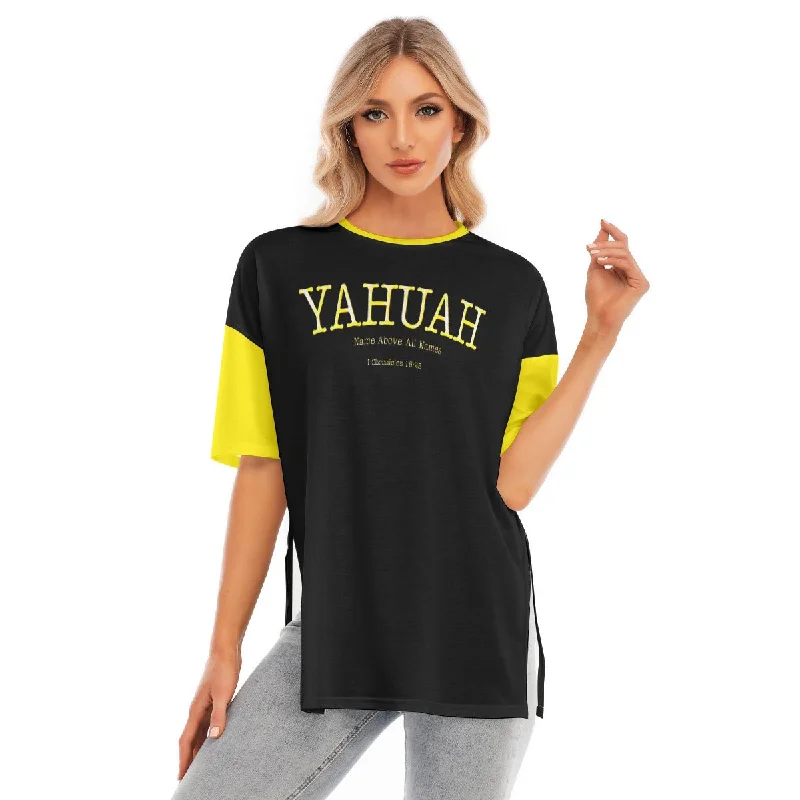Yahuah-Name Above All Names 02-02 Designer Drop Shoulder Split Hem Long T-shirt Chenille Blend Fleece Blend Nylon Blend