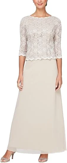 Alex Evenings AE112318 Mother of the Bride Long Dress Boatneck Modish Everyday