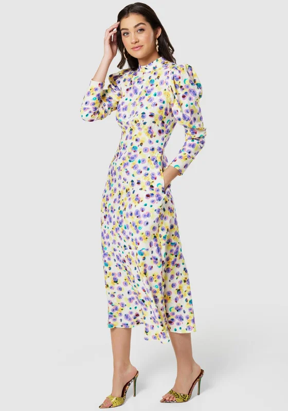 Closet London Multi Print High Neck Long Dress, Yellow Tunics Luxurious premium