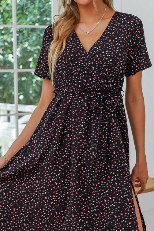 TIED WAIST SIDE SPLIT CASUAL DRESS Tunics Travel practical
