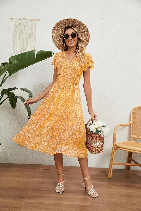V NECK TIERED FLORAL LONG DRESS Tunics New arrival