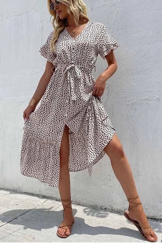 LEOPARD PATTERN SLIT LONG DRESS Tunics Seasonal trendy