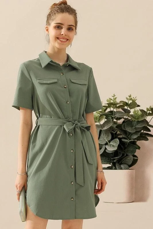 COLLAR NECK TIED WAIST SHORT SLEDRESS Tunics Prom sequined