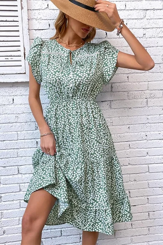 KEY HOLE NECK SLIM WAIST WOMEN MID DRESS Tunics Bridal satin
