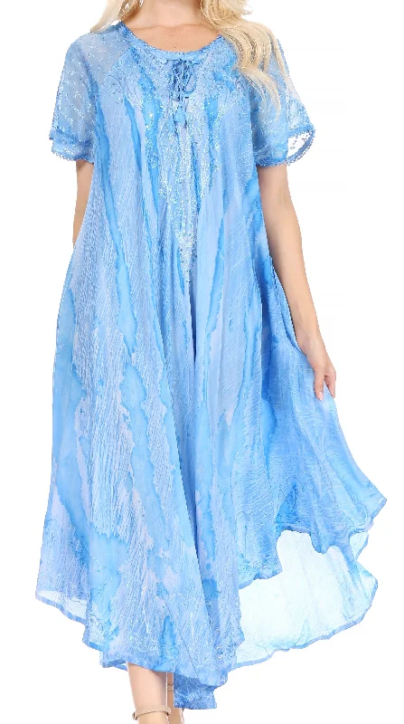 Sakkas Myani Two Tone Embroidered Sheer Cap Sleeve Caftan Long Dress | Cover Up Tunics Trendy modern