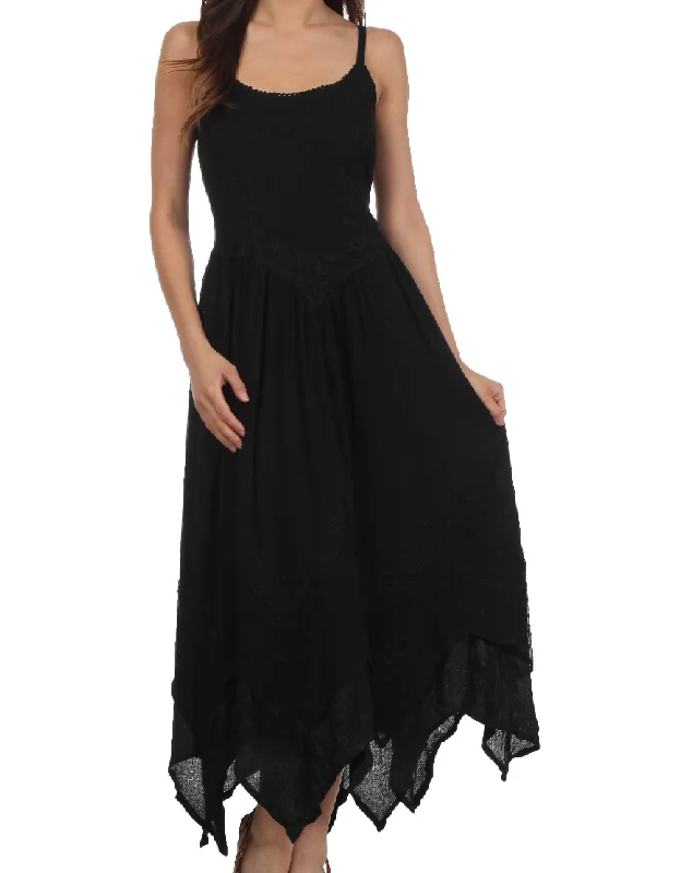 Sakkas Rayon Embroidered Stonewashed Adjustable Spaghetti Straps Long Dress Tunics stripes playful