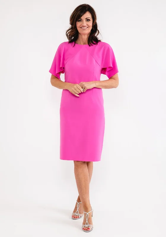 Ella Boo Cape Sleeve Pencil Midi Dress, Pink Tunics Fleece cozy