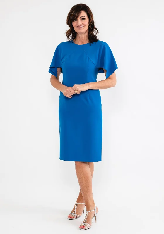Ella Boo Cape Sleeve Pencil Midi Dress, Blue Tunics Velvet soft