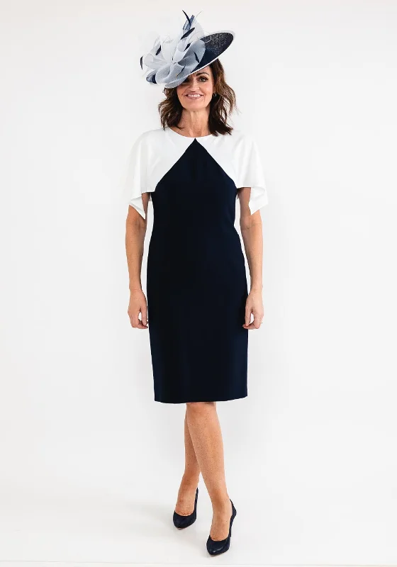 Ella Boo Cape Sleeve Pencil Midi Dress, Navy & White Tunics Corduroy durable
