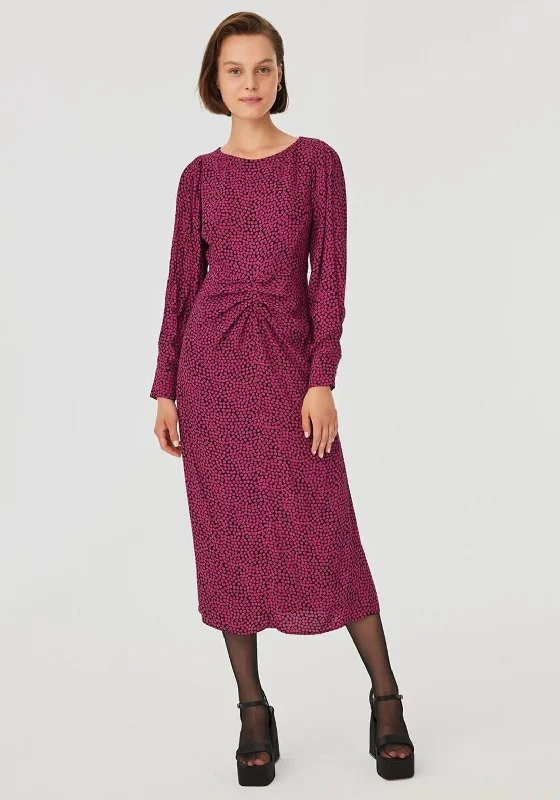 Exquise Circle Print Ruched Waist Dress, Fuchsia & Black Halter Neckline Beach