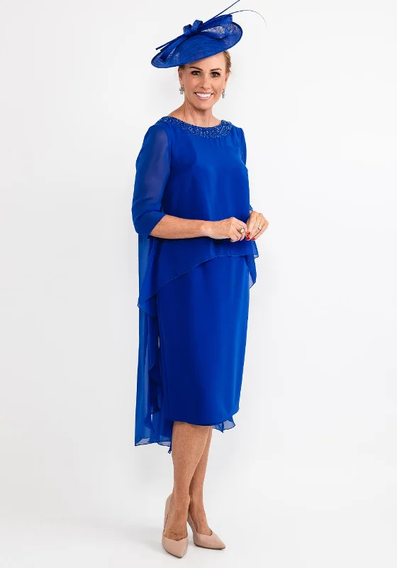 Gabriela Sanchez Draped Chiffon Cape Dress, Cobalt Blue Tunics stripes playful