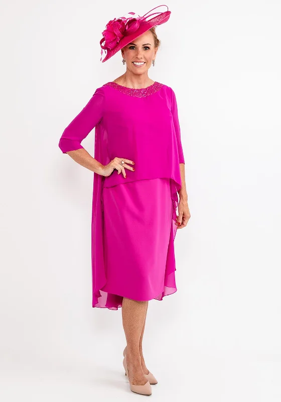 Gabriela Sanchez Draped Chiffon Cape Dress, Fuchsia Tunics Polka dots