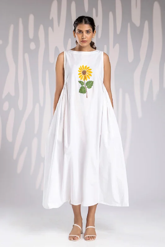 Handpainted Boat Neck Long Dress - White Tunics Sophisticated sleek
