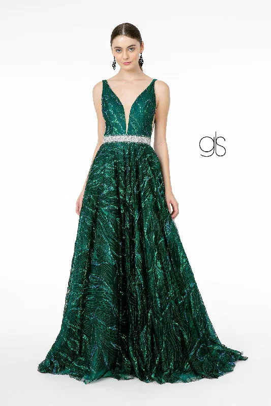 Jewel Accented Waist Glitter Mesh Long Prom Dress Tunics Recommended stylist