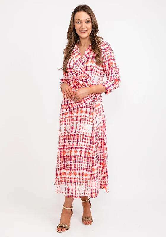 Kameya Printed Drawstring Waist Dress, White & Orange Tunics Lace romantic