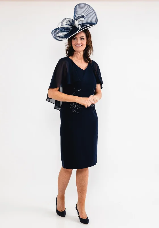 Lizabella Chiffon Cape Sleeve Dress, Navy Tunics Silk luxurious