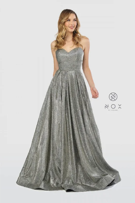 Long Strapless Metallic Prom Long Dress Evening Gown Sale Elegant Long Evening