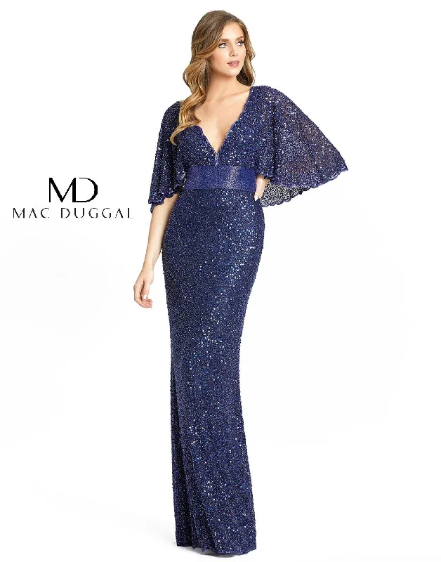 Mac Duggal 4808 Long Formal Cape Sleeve Sequined Dress Tunics Versatile all-occasion