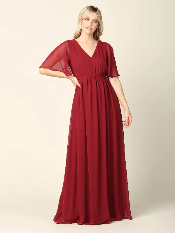 Mother of the Bride Flutter Sleeve Long Dress Tunics Cozy soft