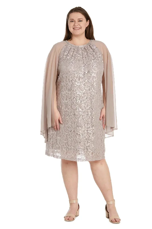R&M Richards 2808W Plus Size Short Glitter Lace Cape Dress Tunics Cozy comfortable