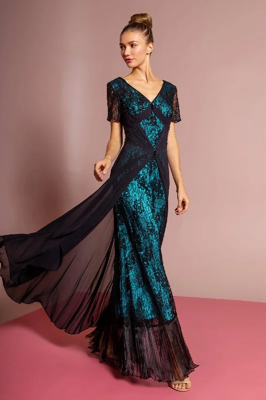 Short Sleeve Lace Embellished V-Neck Long Dress Sale Tunics Vintage classic