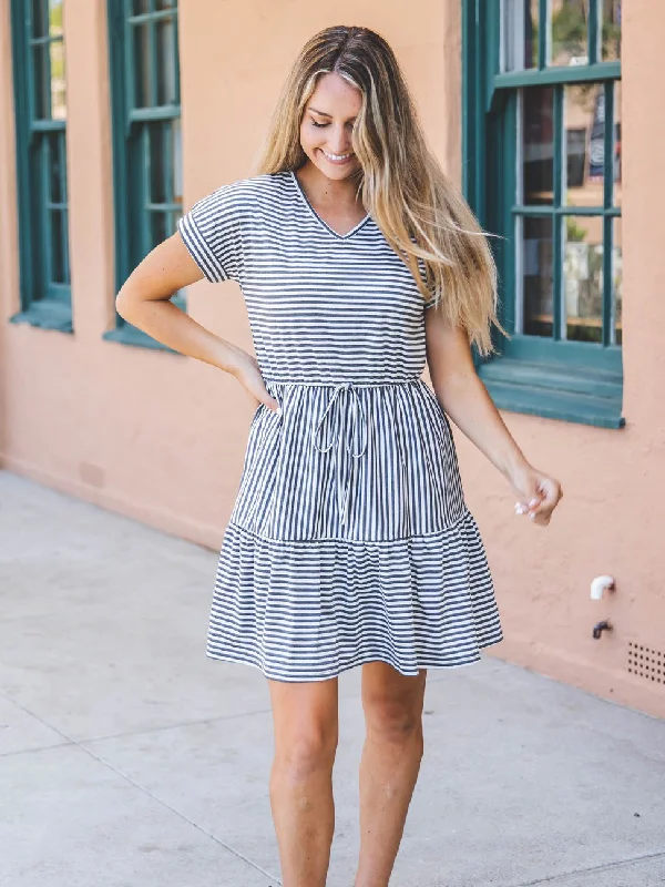 Tie Waist Skinny Stripe Sydney Dress A-Line Day Work