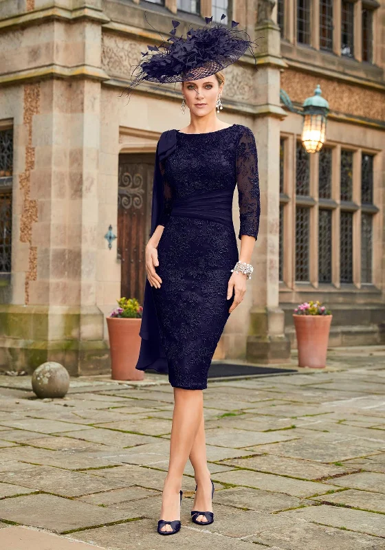 Veni Infantino One Shoulder Cape Midi Dress, Navy Tunics Versatile functional
