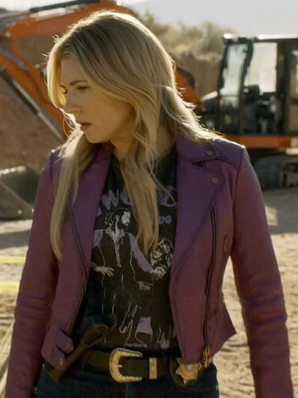Big Sky S03 Jenny Hoyt Purple Biker Jacket Zippered Jacket Buttoned Jacket Snapped Jacket