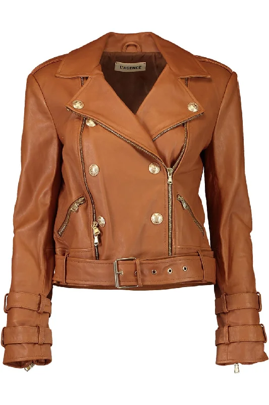 Billie Belted Leather Jacket Front Pockets Side Pockets Patch Pockets