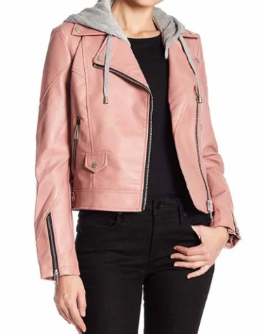 Blue Bloods S09e9 Maria Baez Leather Jacket With Hood One-Shoulder Jacket Off-the-Shoulder Jacket Asymmetrical Jacket
