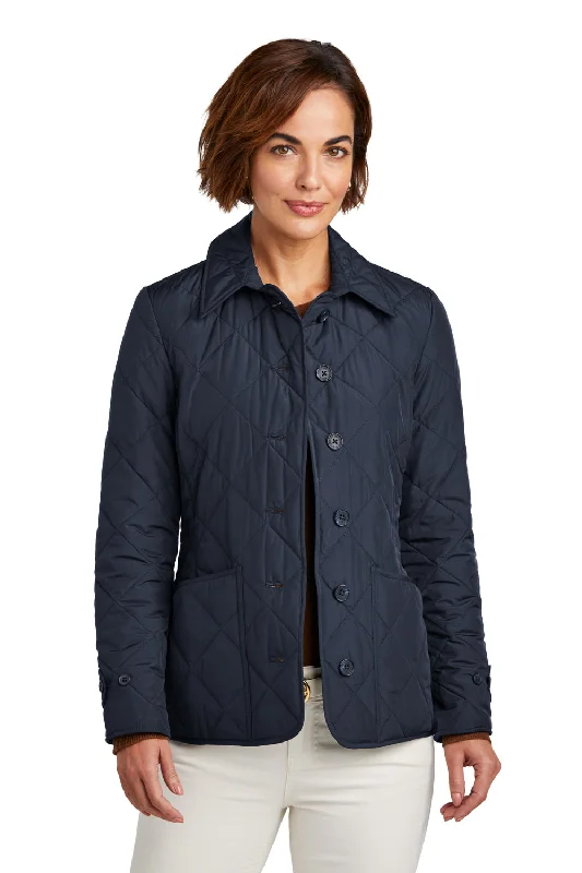 Brooks Brothers Womens Water Resistant Quilted Full Zip Jacket - Night Navy Blue